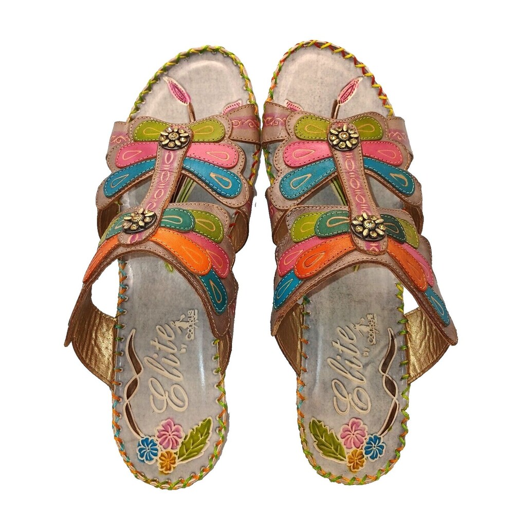 Corkys Elite Sandals Leather Nectar Slip On Size 11 M Tropical Green Brown Red